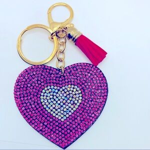 Purse Charm Keychain Hearts Crystal with tassel in Iridescent and Pink